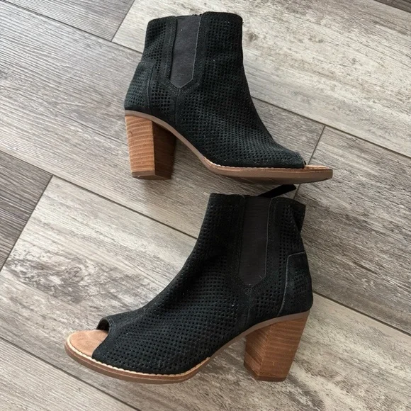 tom’s black ankle boots peep toe 6 - Picture 2 of 7